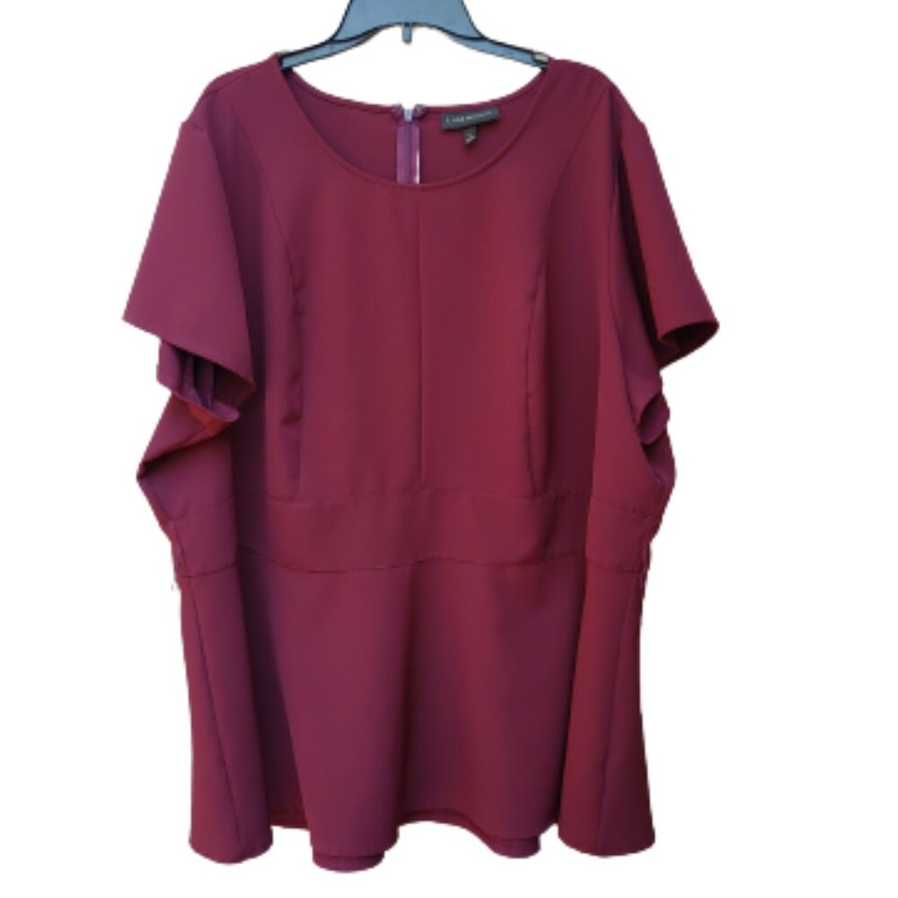 Lane Bryant Plus Wine Red Peplum Blouse 586317 Solid Zip-Up Back Structured